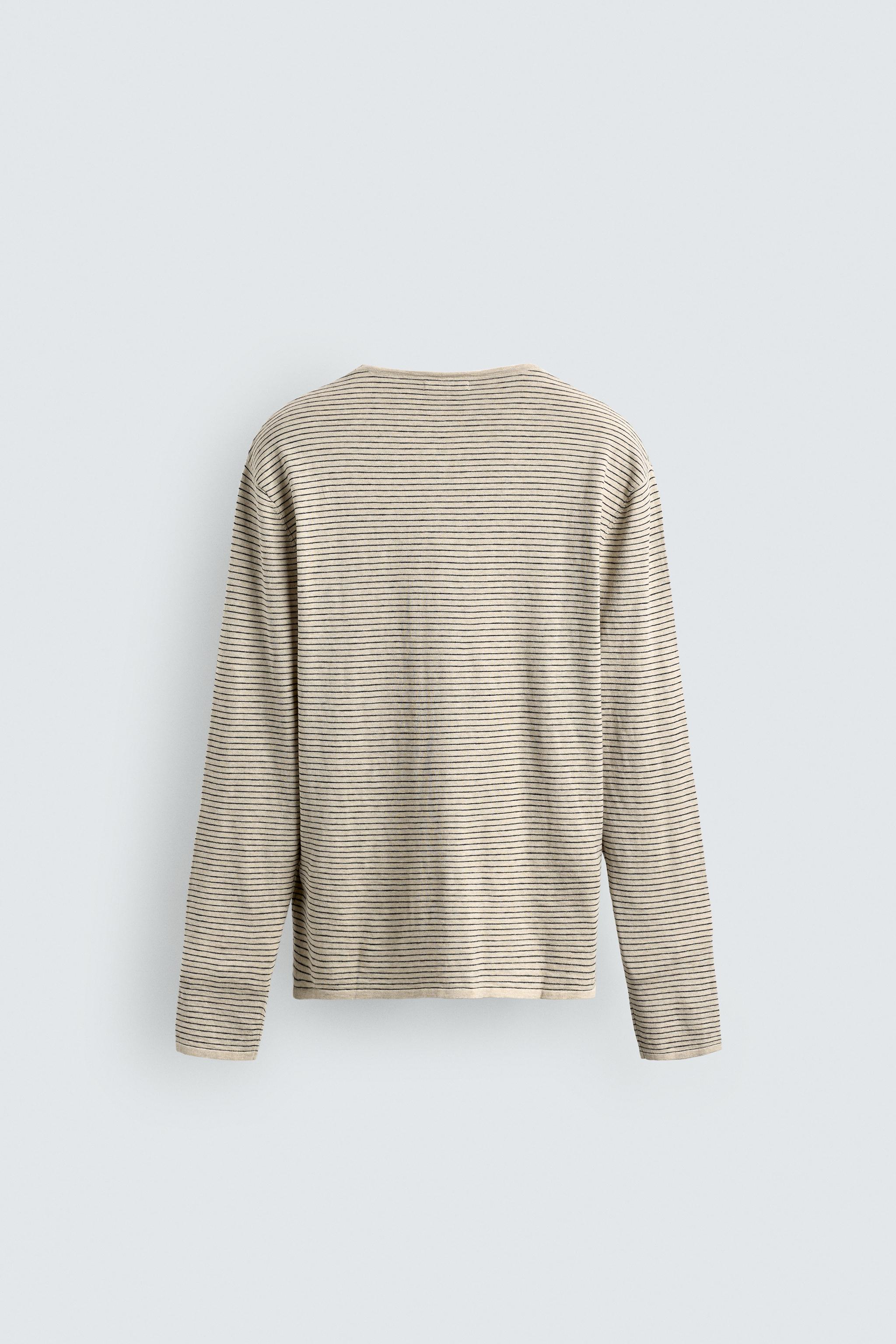 STRIPED COTTON BLEND SWEATER